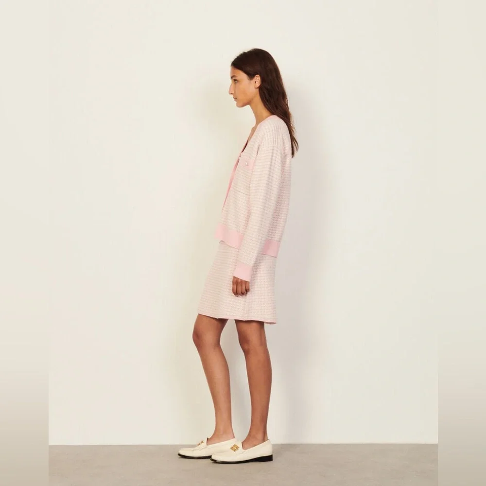 Sandro Pink Knit Cardigan with Pearl Buttons - Picture 2 of 12